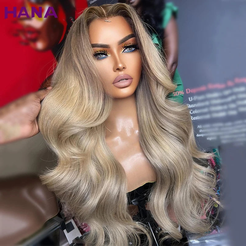 Perruque ombré blond polaire, cheveux humain 100 % lace frontale glueless ( longueur 55 cm )