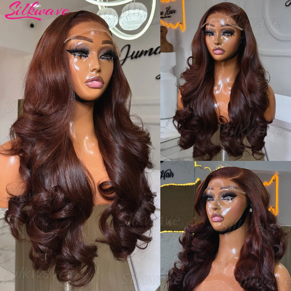 Perruque bouclée marron chocolat Lace Front Wig transparente 100% cheveux humain ( longueur 75 cm )
