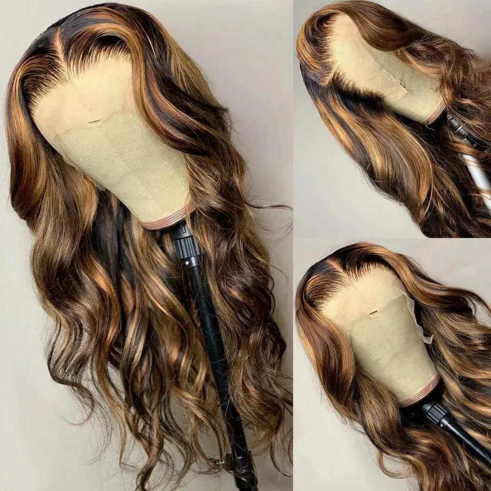 Perruque bouclée, Highlight cheveux 100 % humain, Lace HD (longueur 75 cm )